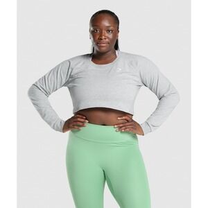 Gymshark Training Cropped Long Sleeve Top Womens L Light Grey Marl